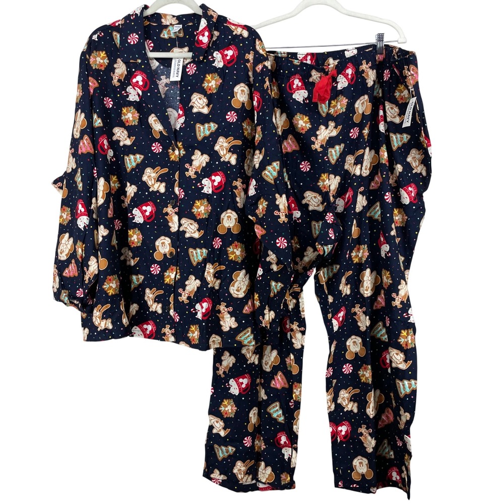 Old Navy x Disney plus Size 4X Pajama Set Navy Mickey Gingerbread Holiday Womens